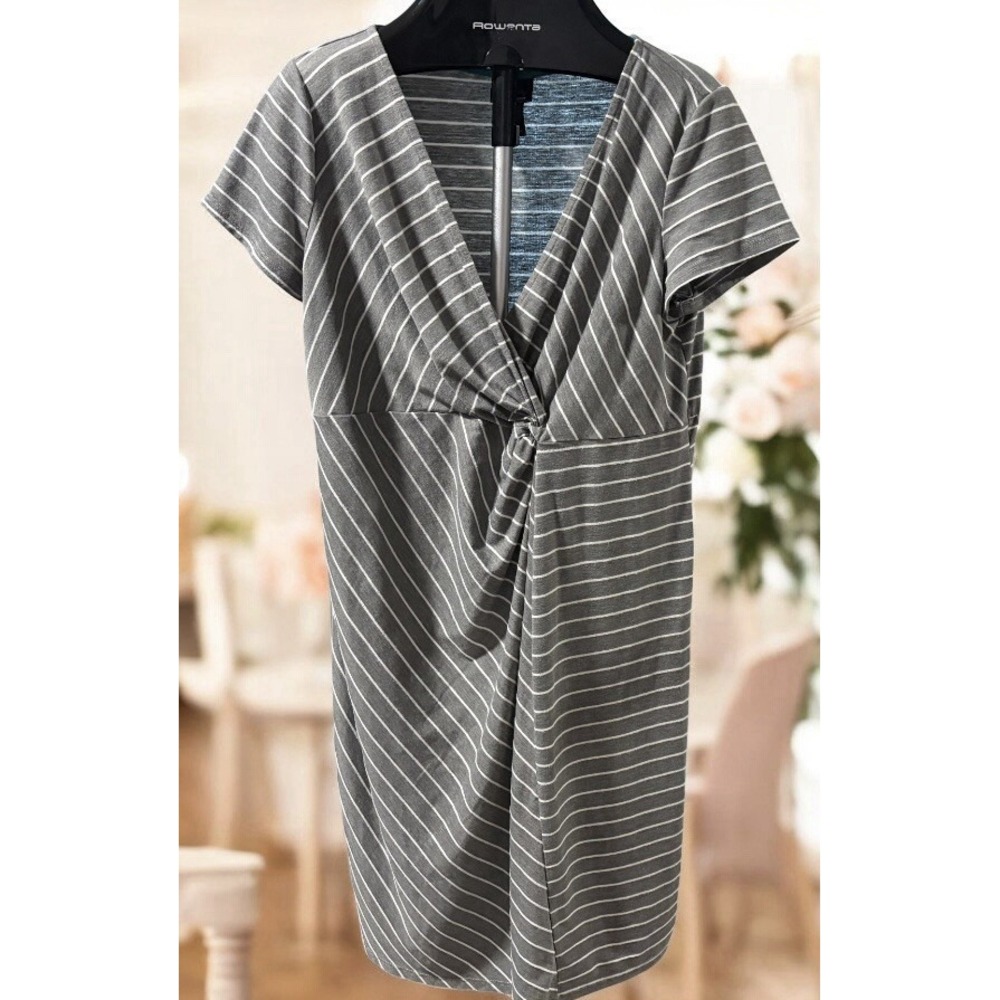 Oh Baby Motherhood Maternity Grey & White Twist Front Midi Dress Size Large